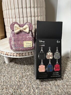 Disney Loungefly Pink Tweed Minnie Ear Backpack Charm - Disney